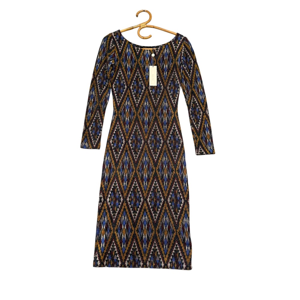 Nadya Toto | Nives Geometric Knit Midi Dress Stretch Size S
